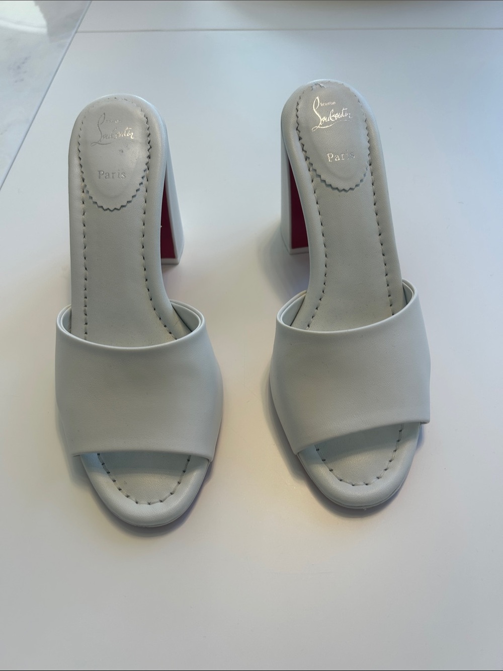 Christian Louboutin White Slide Mules with Signature Red Sole - Picture 1 of 5